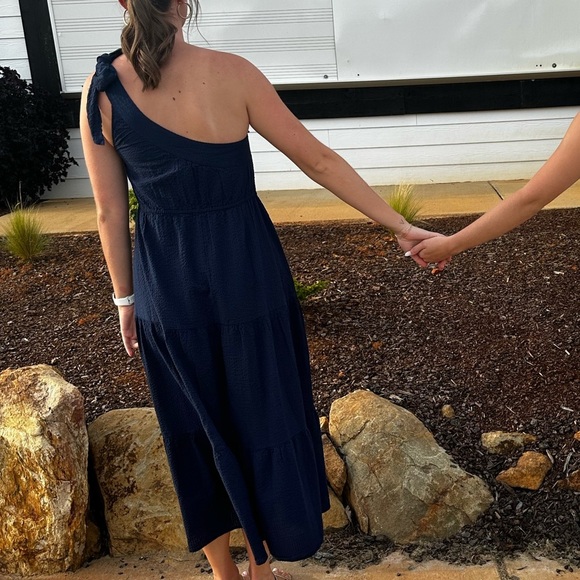 Crown & Ivy One Shoulder MIDI Dress - Navy - Womens Small Preppy Coastal Grandma - Picture 9 of 9